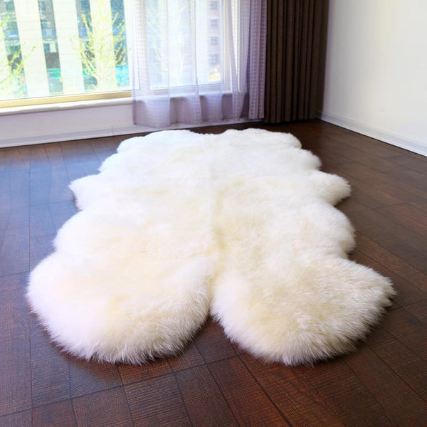 Irregular White/Pink Fluffy Shaggy Sheepskin Area Rugs for Bedroom