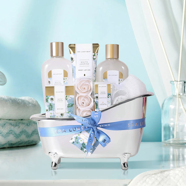 8 pcs Jasmine Bath Spa Gift Set with Display Bathtub and Essential Oil
