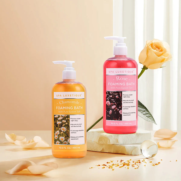 Rose and Chamomile Luxurious Bathing Experience Shower Gel Set with Pure Epsom Salt