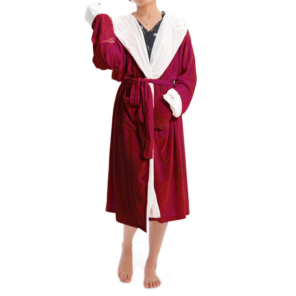 Contrast Colour Flannel Hooded Bath Robe