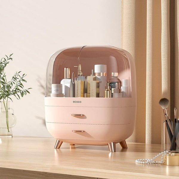 Pink Stylish Transparent Makeup Organizer with Drawers