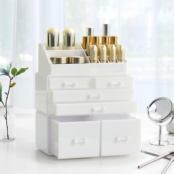 White Acrylic Makeup Organizer with Drawers