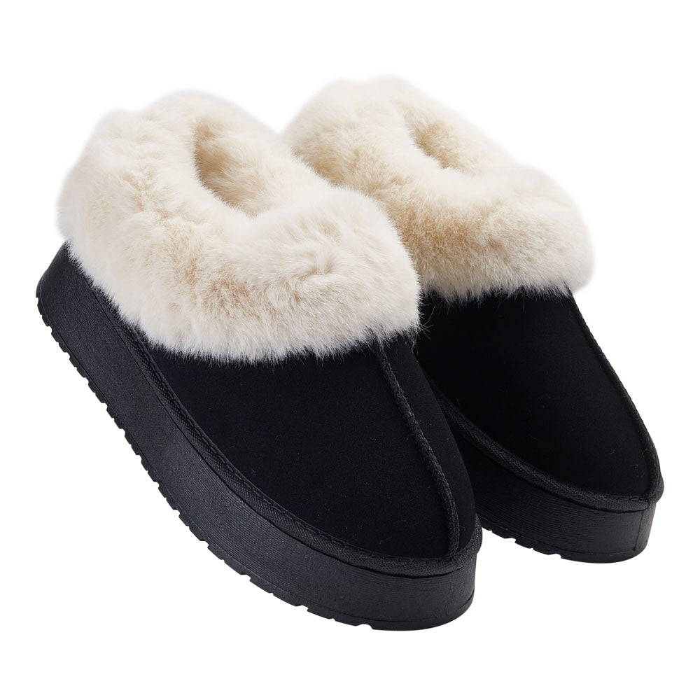 Black/Brown Women’s Warm Closed Toed Fleece-Lined Slippers – She Only