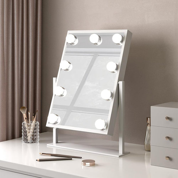 White Hollywood Vanity Mirror with 9 LED Bulbs and 3 Color Lighting Modes-30.5 x 35.5cm